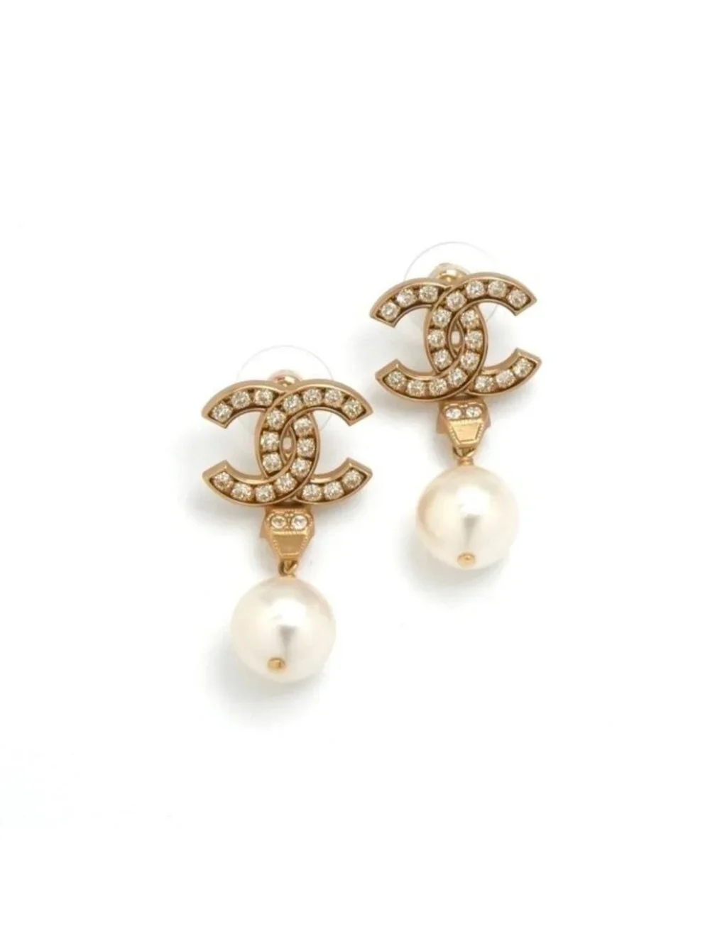Chanel Earrings Gold Coco Mark Rhinestone